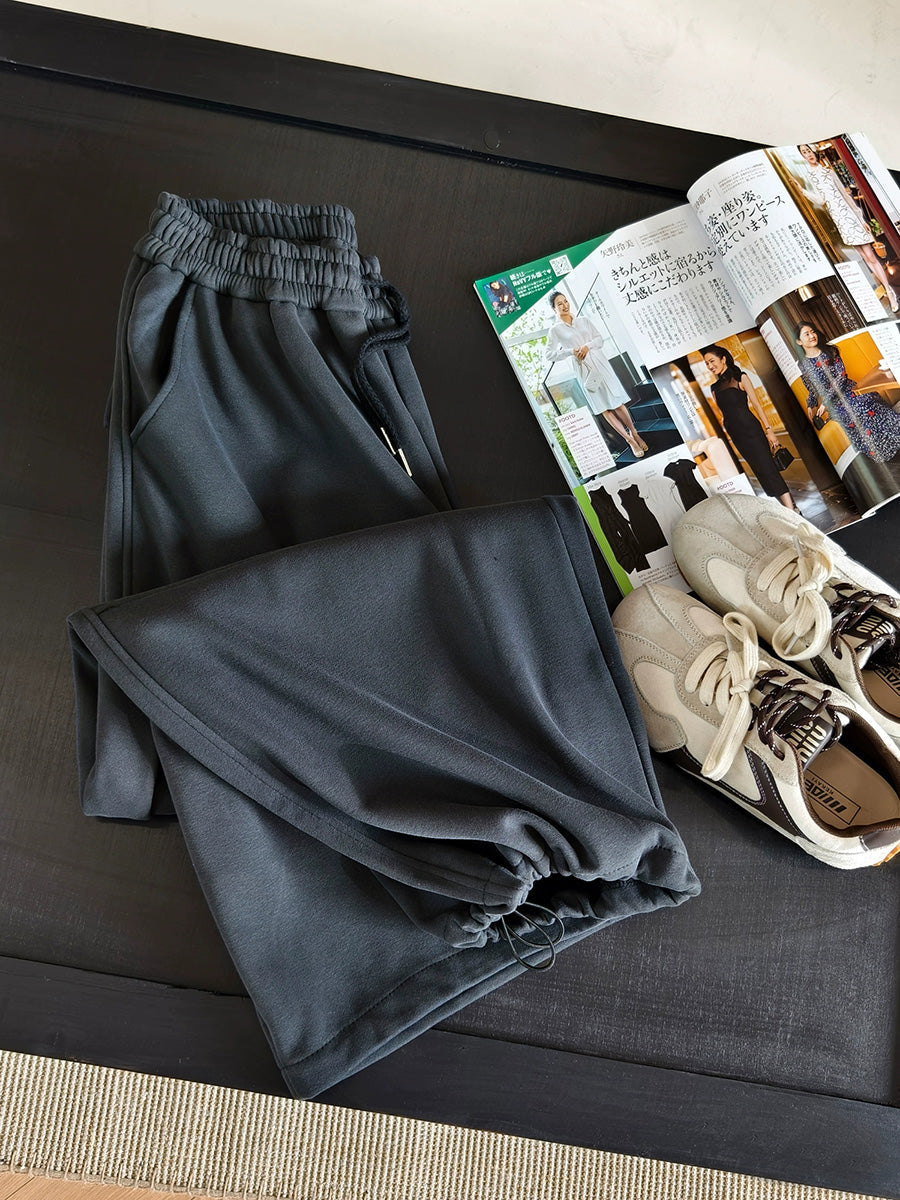 Women Autumn Casual Pure Color Fleece-lined Pants