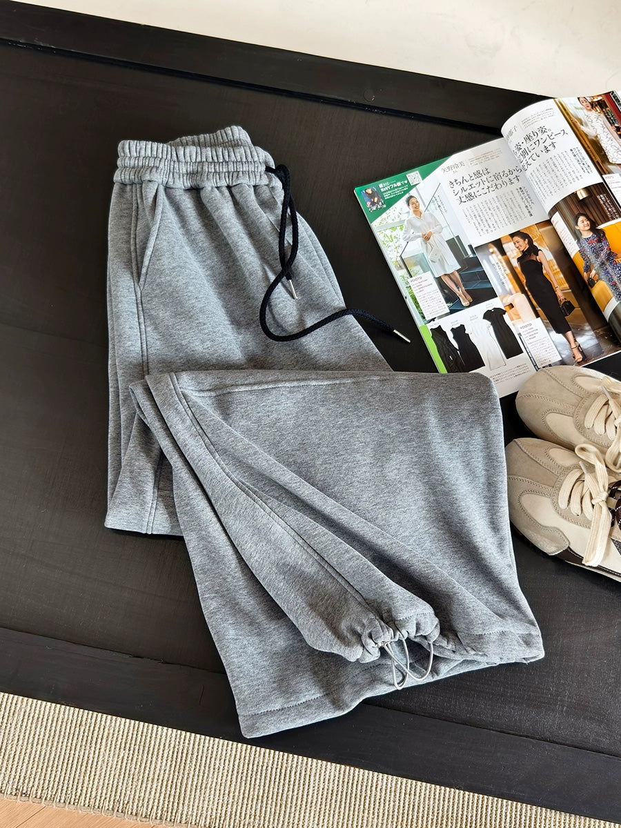 Women Autumn Casual Pure Color Fleece-lined Pants