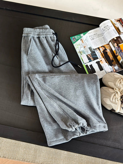 Women Autumn Casual Pure Color Fleece-lined Pants