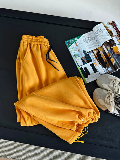 Women Autumn Casual Pure Color Fleece-lined Pants