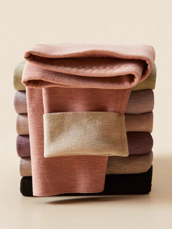 Women Autumn Warm Pure Color High Waist Leggings