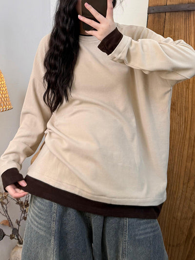 Women Autumn Casual Colorblock O-Neck Blouse