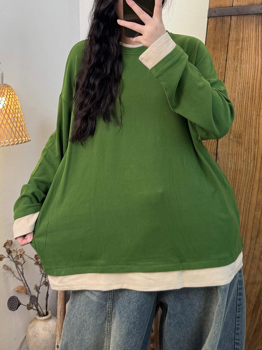 Women Autumn Casual Colorblock O-Neck Blouse