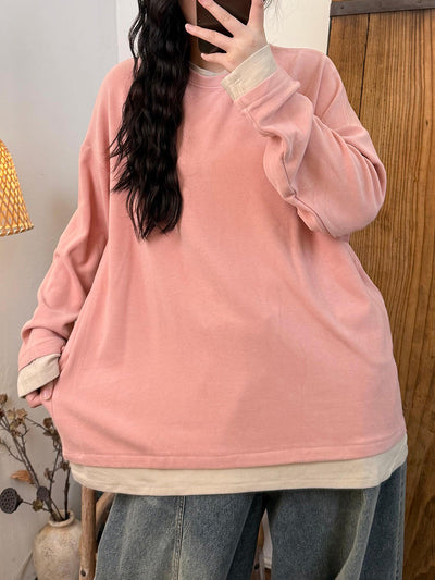 Women Autumn Casual Colorblock O-Neck Blouse