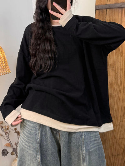 Women Autumn Casual Colorblock O-Neck Blouse