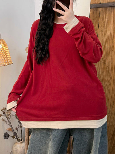 Women Autumn Casual Colorblock O-Neck Blouse