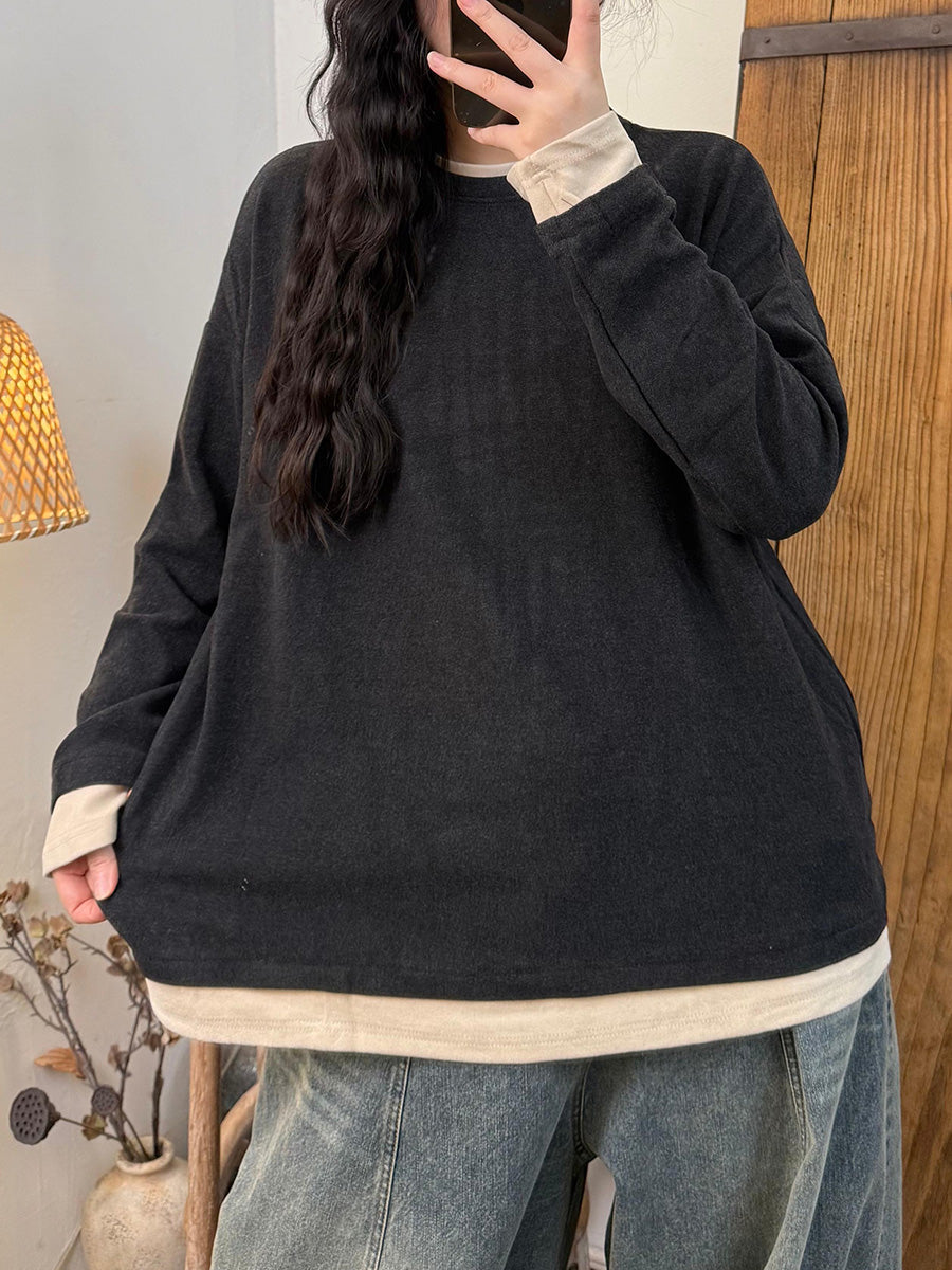 Women Autumn Casual Colorblock O-Neck Blouse