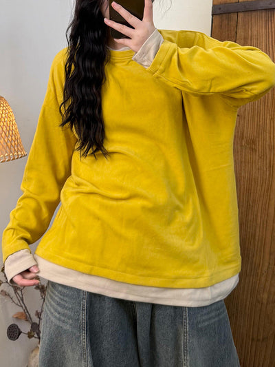 Women Autumn Casual Colorblock O-Neck Blouse