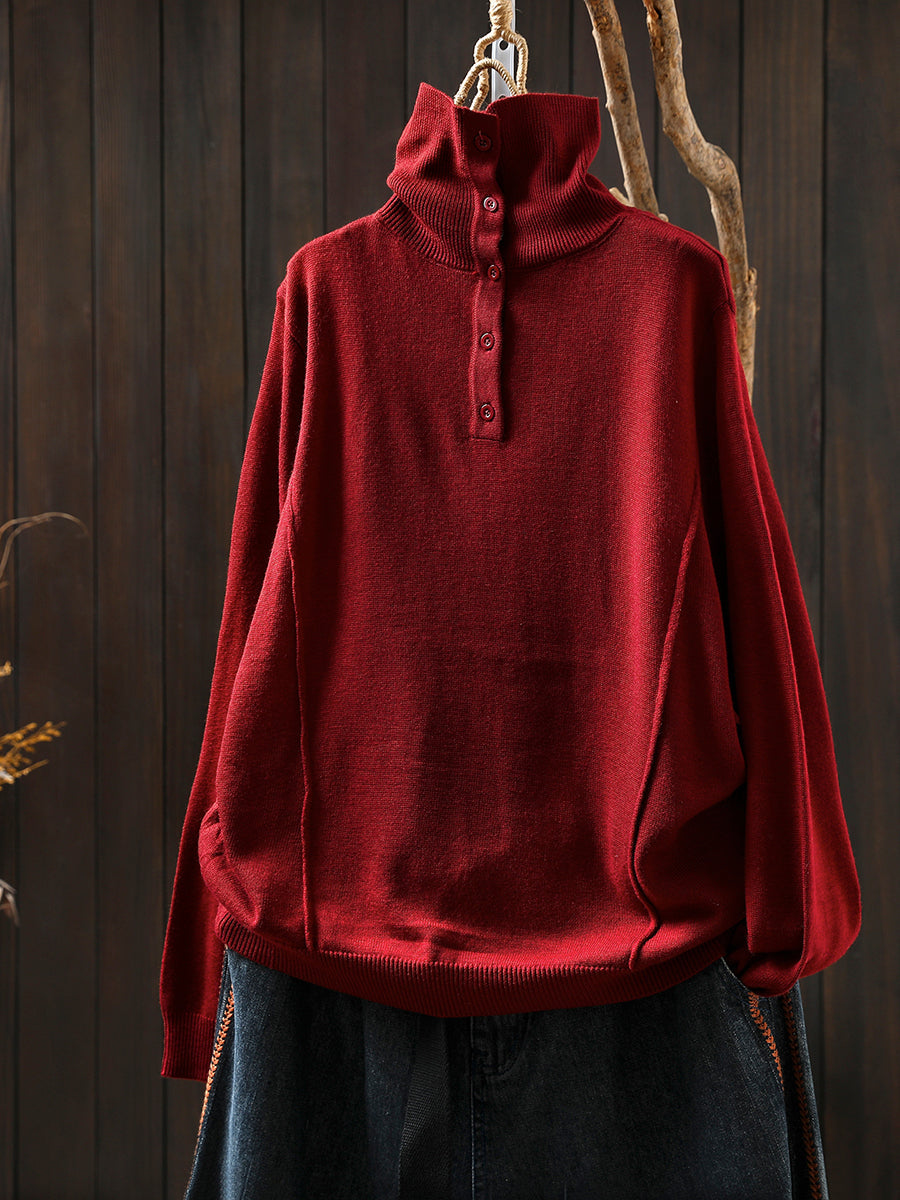 Women Autumn Pure Color Knitted Turtleneck Blouse