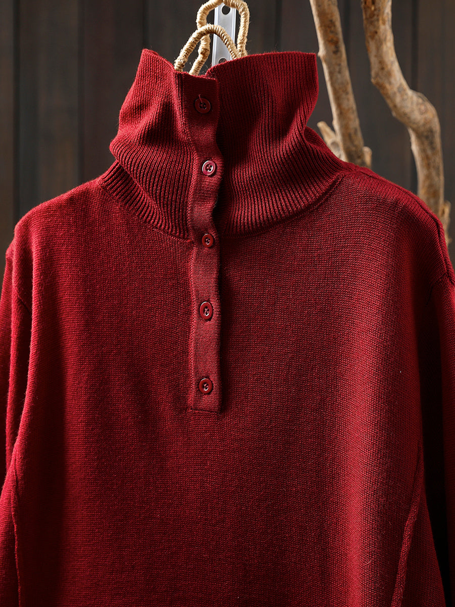 Women Autumn Pure Color Knitted Turtleneck Blouse