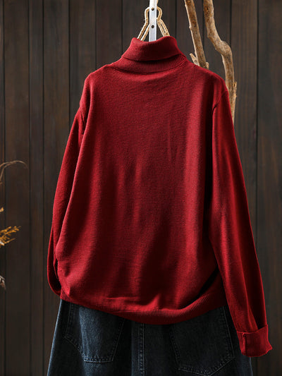 Women Autumn Pure Color Knitted Turtleneck Blouse