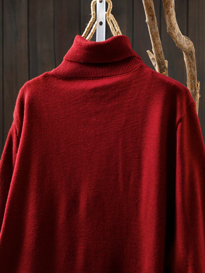 Women Autumn Pure Color Knitted Turtleneck Blouse