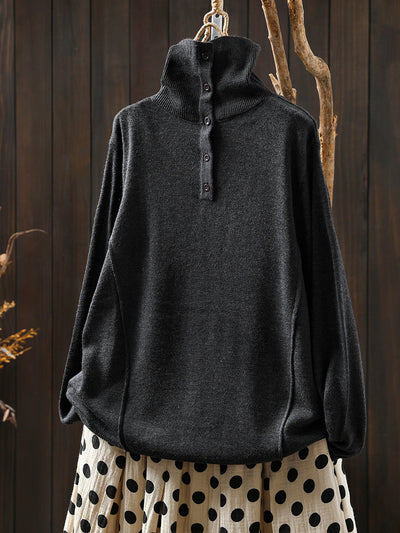 Women Autumn Pure Color Knitted Turtleneck Blouse