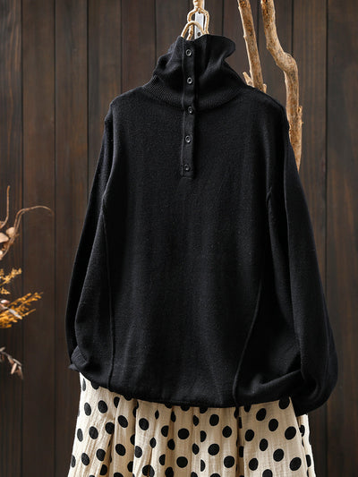 Women Autumn Pure Color Knitted Turtleneck Blouse