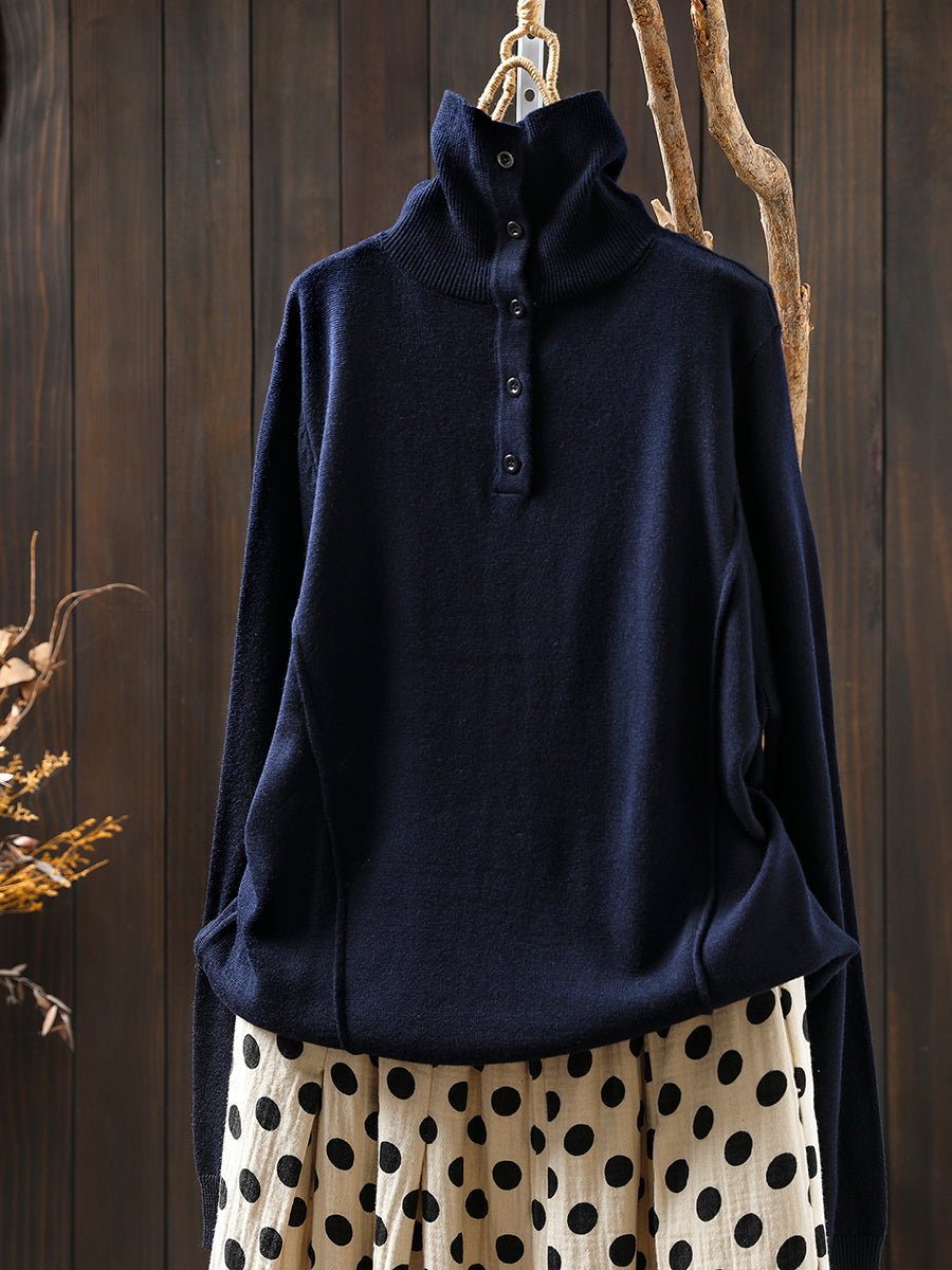 Women Autumn Pure Color Knitted Turtleneck Blouse