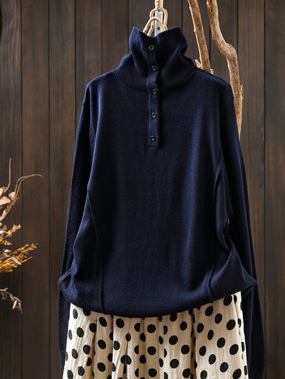 Women Autumn Pure Color Knitted Turtleneck Blouse