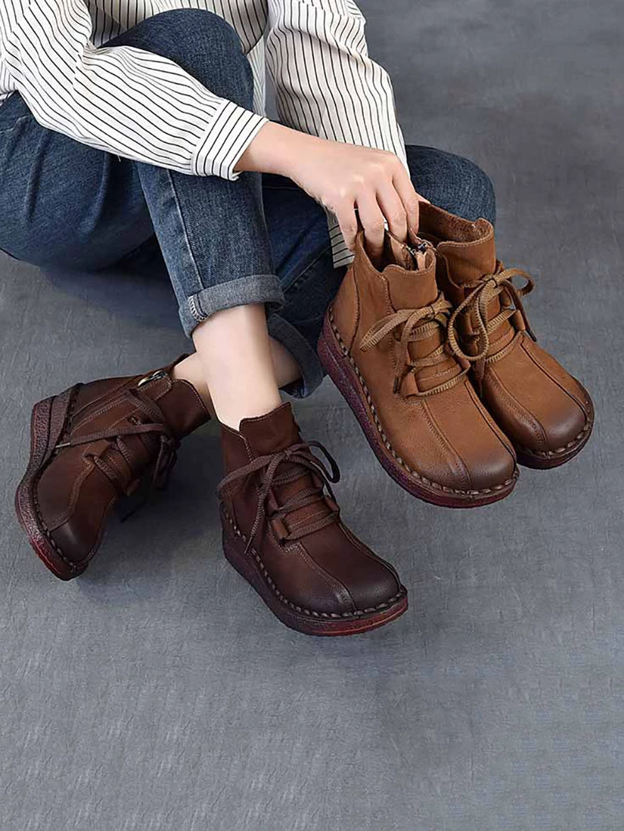 Women Winter Genuine Leather Mid-Heel Ankle Boots