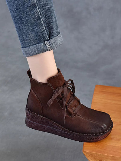 Women Winter Genuine Leather Mid-Heel Ankle Boots
