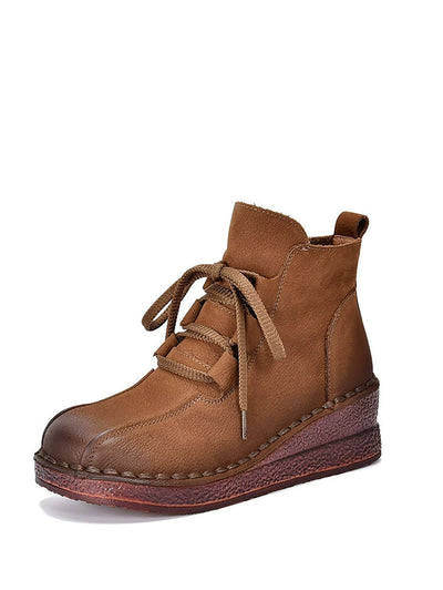 Women Winter Genuine Leather Mid-Heel Ankle Boots