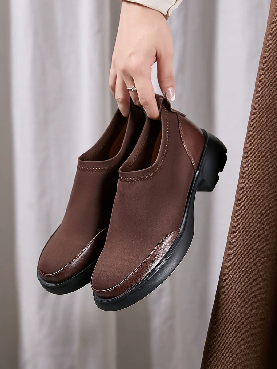 Women Winter Casual Leather Spliced Low Heel Shoes