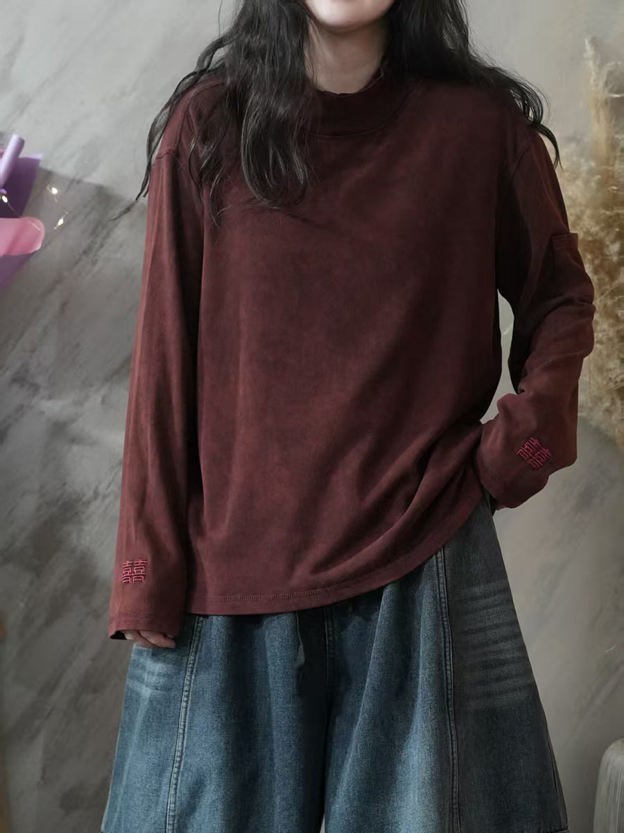 Women Autumn Casual 100%Cotton Half-Turtleneck Blouse