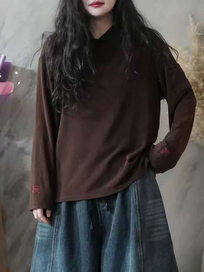 Women Autumn Casual 100%Cotton Half-Turtleneck Blouse