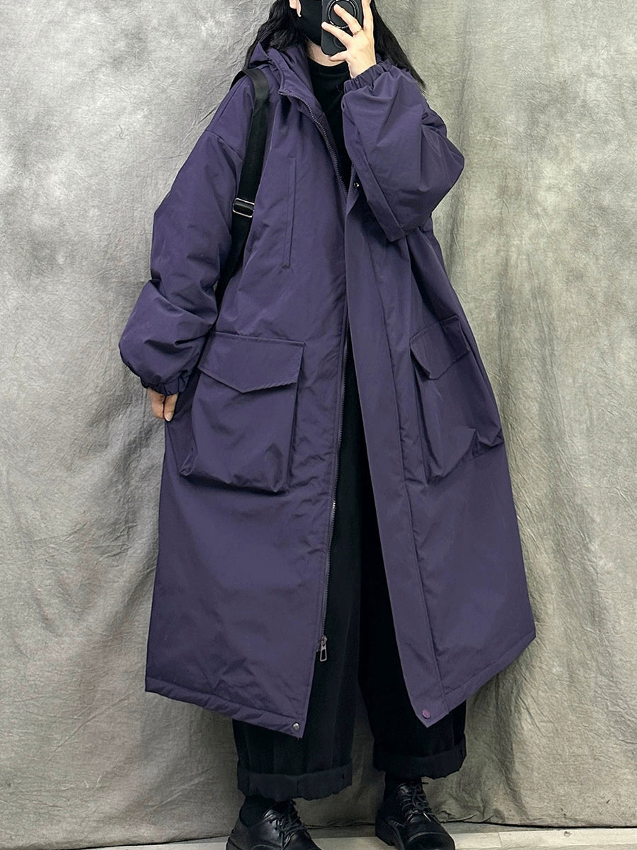 Women Winter Casual Pure Color Hooded Padded Coat