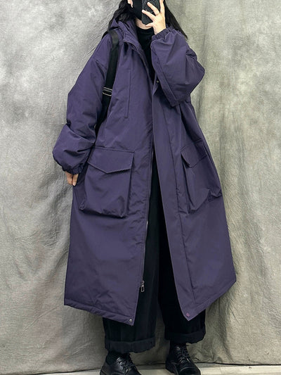 Women Winter Casual Pure Color Hooded Padded Coat