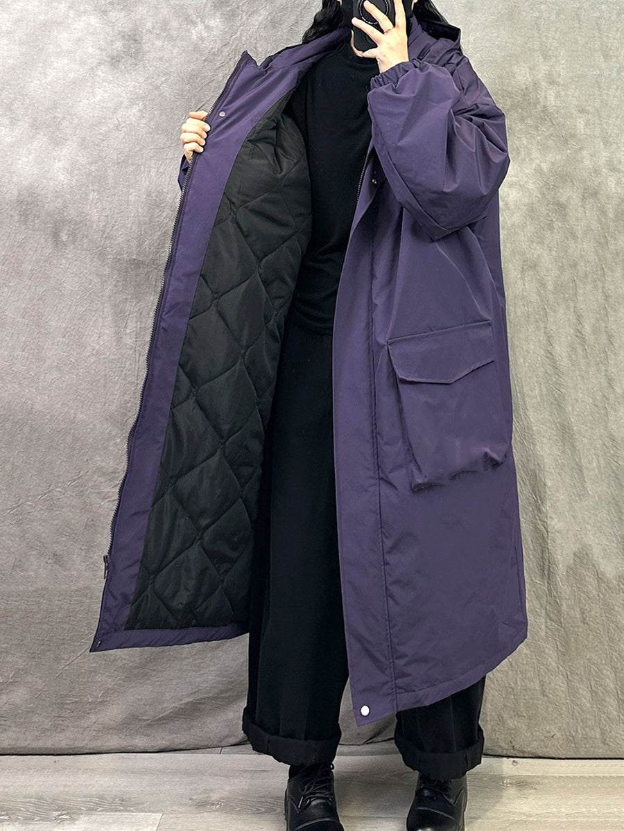 Women Winter Casual Pure Color Hooded Padded Coat