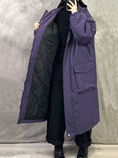 Women Winter Casual Pure Color Hooded Padded Coat
