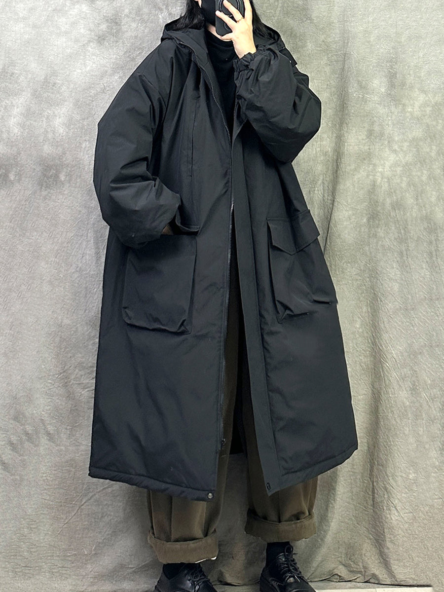 Women Winter Casual Pure Color Hooded Padded Coat