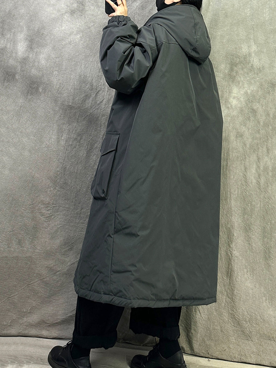 Women Winter Casual Pure Color Hooded Padded Coat