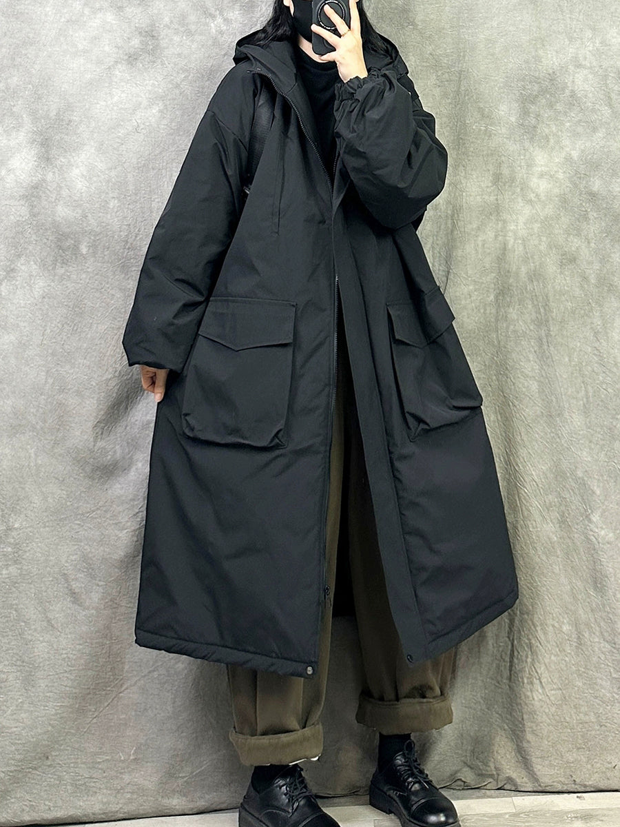 Women Winter Casual Pure Color Hooded Padded Coat