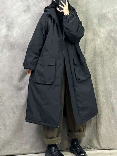 Women Winter Casual Pure Color Hooded Padded Coat