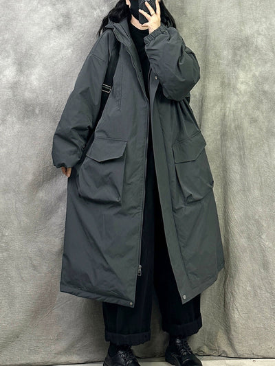 Women Winter Casual Pure Color Hooded Padded Coat