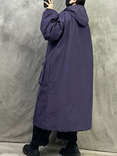 Women Winter Casual Pure Color Hooded Padded Coat