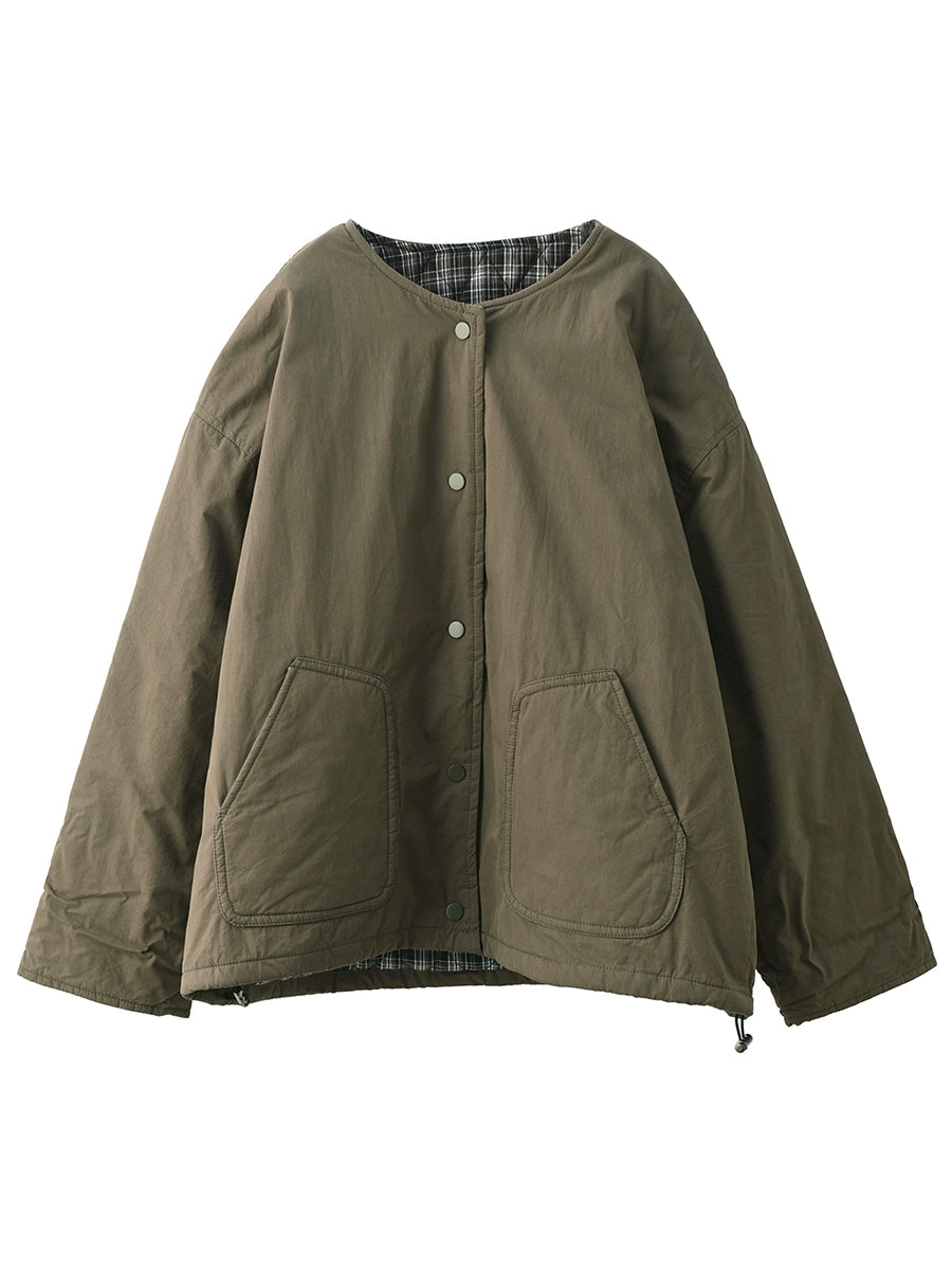 Women Autumn Pure Color 100%Cotton O-Neck Padded Jacket