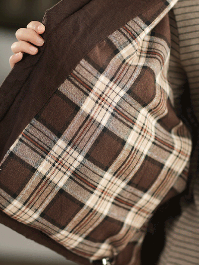 Women Autumn Pure Color 100%Linen O-Neck Padded Jacket