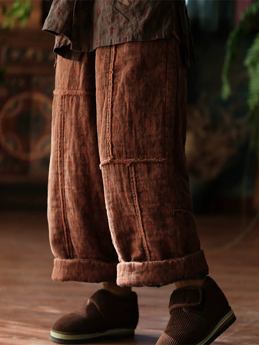 Women Autumn Retro Cotton Wide-leg Padded Pants