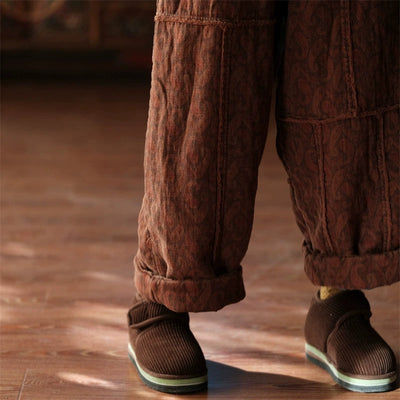 Women Autumn Retro Cotton Wide-leg Padded Pants