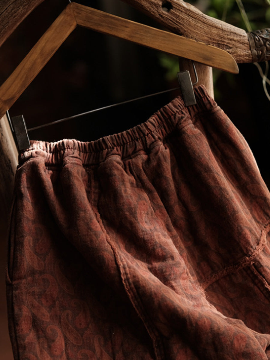 Women Autumn Retro Cotton Wide-leg Padded Pants