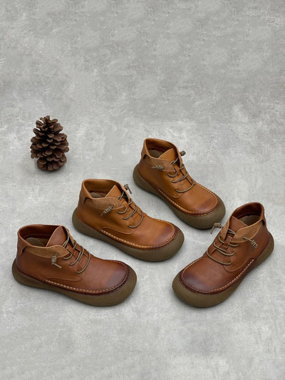 Women Vintage Genuine Leather Spliced Flat Ankle Boots