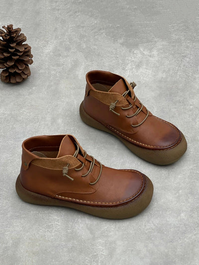 Women Vintage Genuine Leather Spliced Flat Ankle Boots