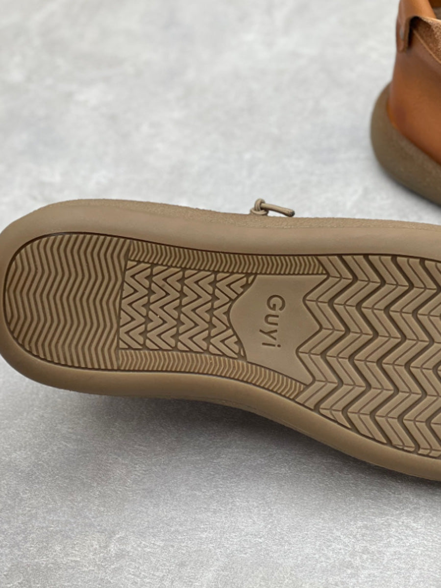 Women Vintage Genuine Leather Spliced Flat Ankle Boots