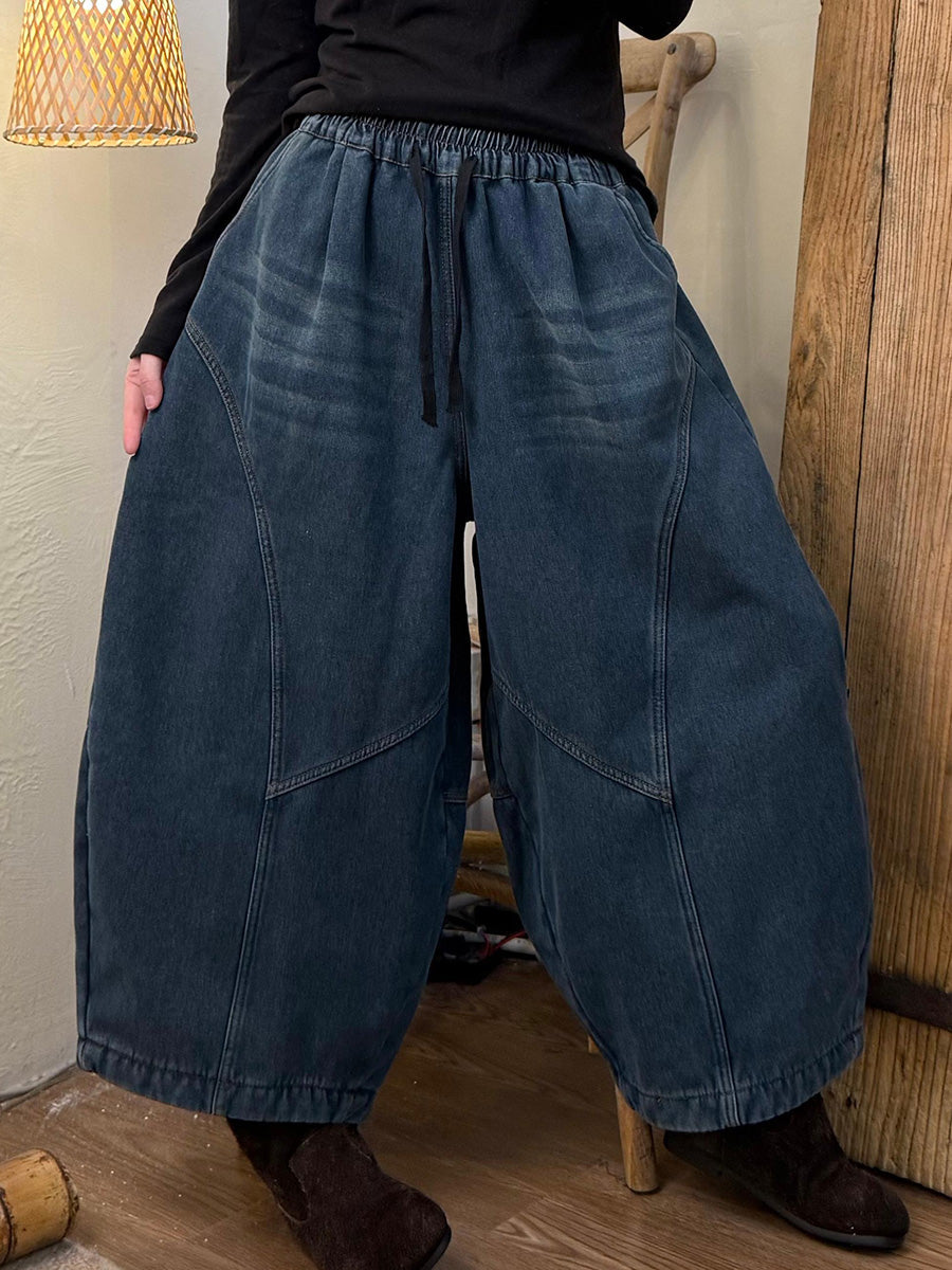 Women Autumn Retro Cotton Harem Fleece-lined Pants