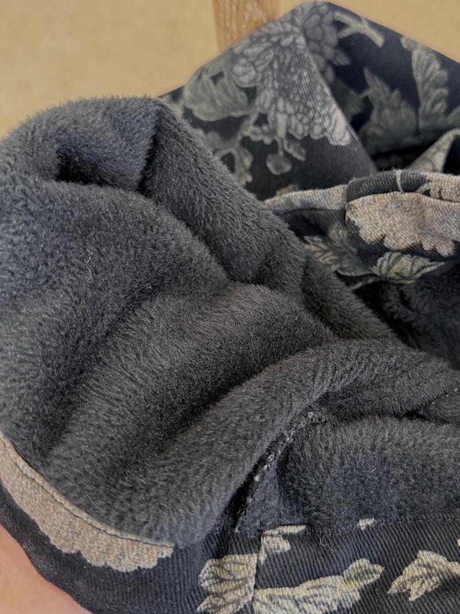 Women Winter Retro Flower Fleece-lined Harem Pants