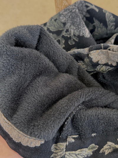 Women Winter Retro Flower Fleece-lined Harem Pants