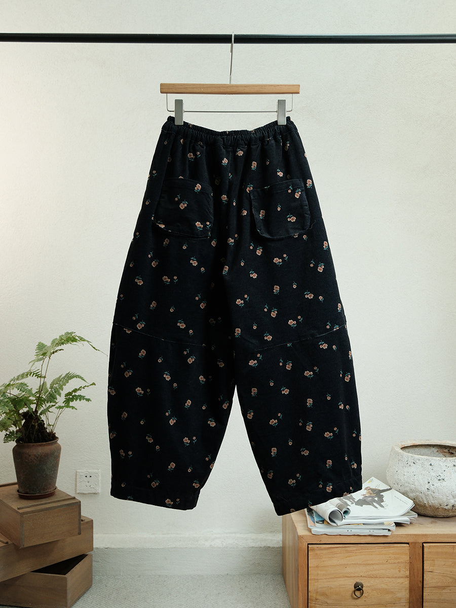 Women Winter Flower Cotton Padded Pants