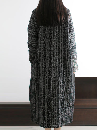 Women Winter Retro Print Stand Collar Padded Long Coat