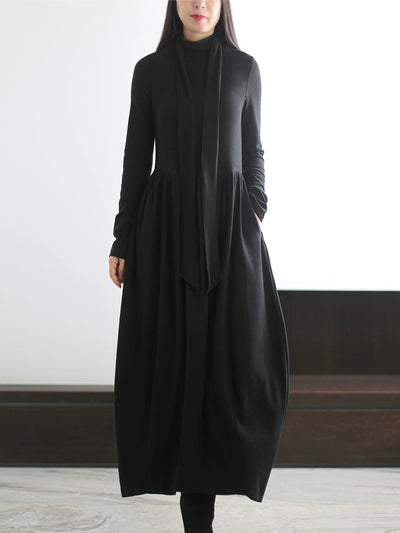 Women Autumn Pure Color Half-Turtleneck Dress